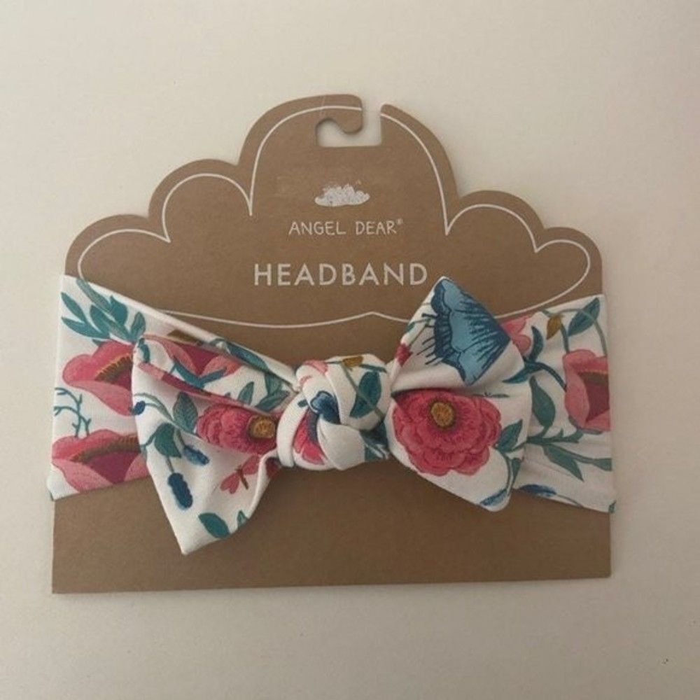 Angel Dear Floral Bamboo Knotted Bow Headband Baby Girls Size 0-12 Months NEW
